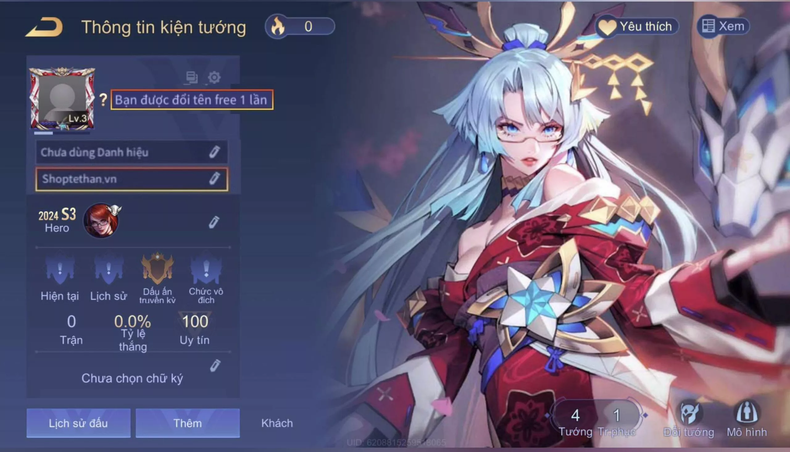 ACC REG: Veres kimono, sẵn tướng, free đổi tên, trắng thông tin, có bảo hành